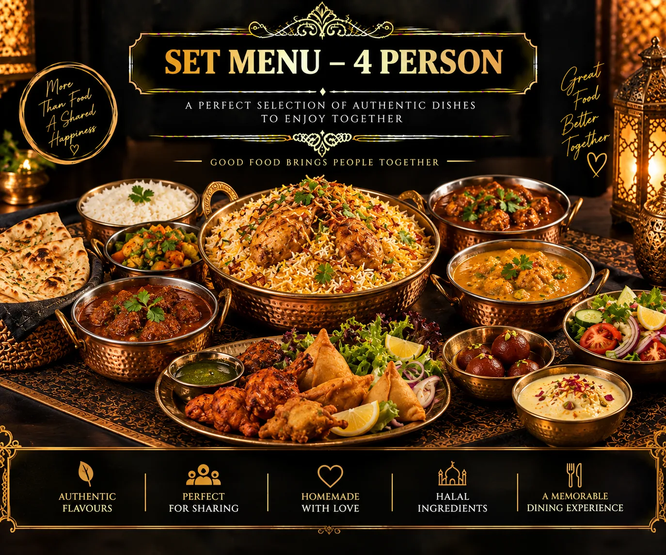 A homemade family set menu spread at Philautia Palate